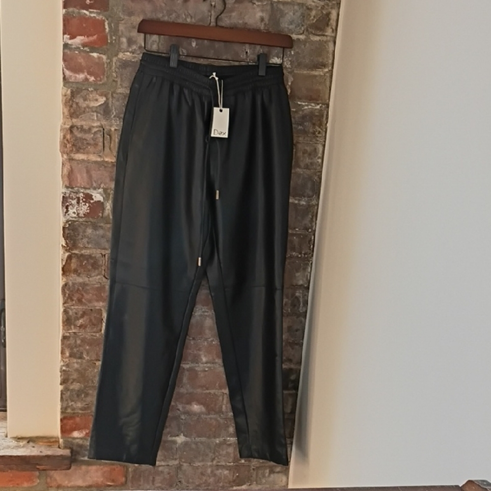Dex Black Faux Leather Jogger Trousers
